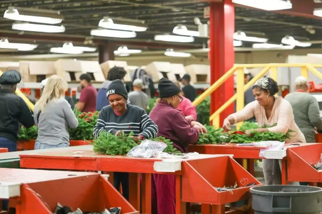 Whitney Wreath Co. Employees Assembling Wreaths